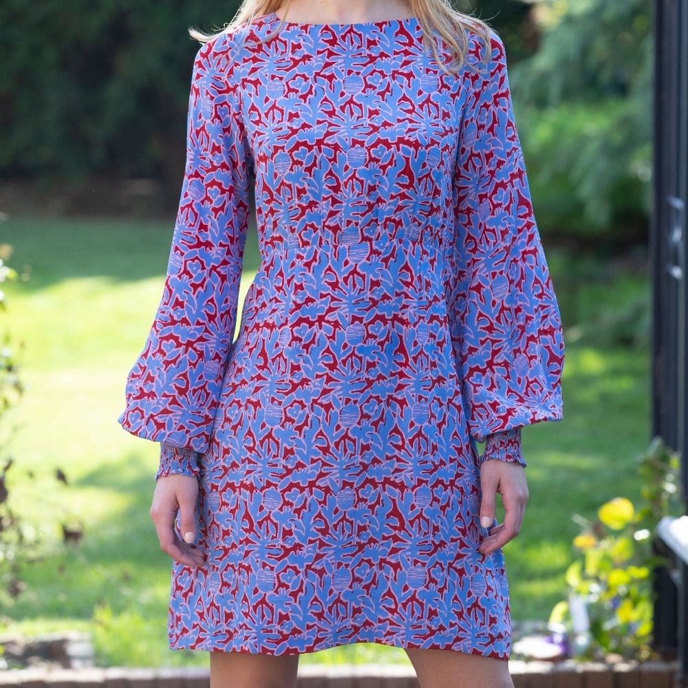 Rungolee Naomi 100% Silk Dress Preppy Boho Spring Summer Career Womens M